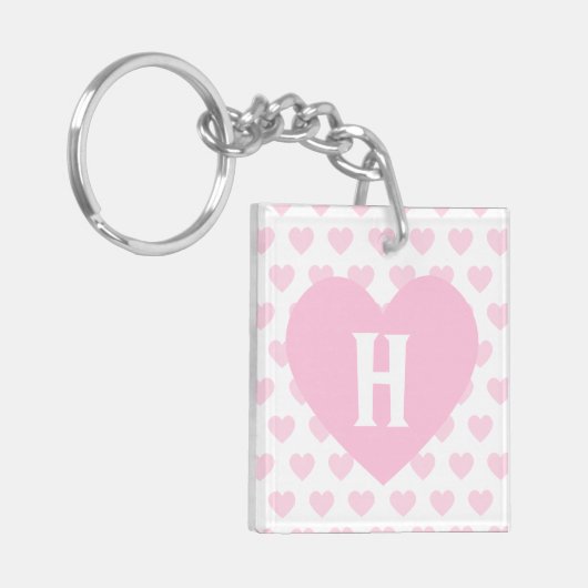 Groot lichtroze hart - Monogram Sleutelhanger (Voorkant Links)