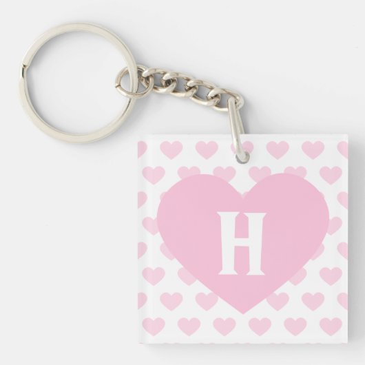 Groot lichtroze hart - Monogram Sleutelhanger (Voorkant)