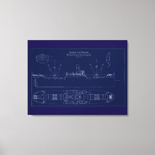 Groot Meren Vrachtschip Lake Fernando Blauwdruk Canvas Afdruk (Voorkant)