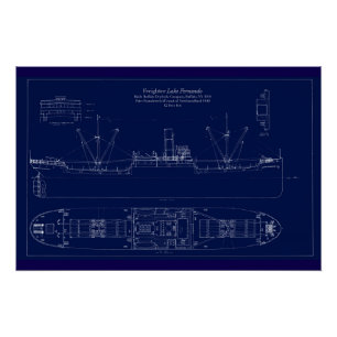 Groot Meren Vrachtschip Lake Fernando Blauwdruk Perfect Poster