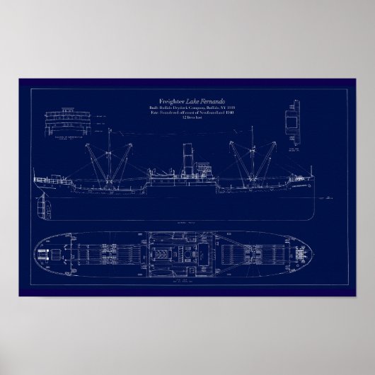 Groot Meren Vrachtschip Lake Fernando Blauwdruk Poster (Voorkant)