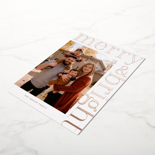 groot merry & bright met modern ontwerp folie feestdagenkaart (Gedraaid)