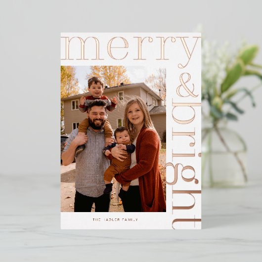 groot merry & bright met modern ontwerp folie feestdagenkaart (Staand Voorkant)