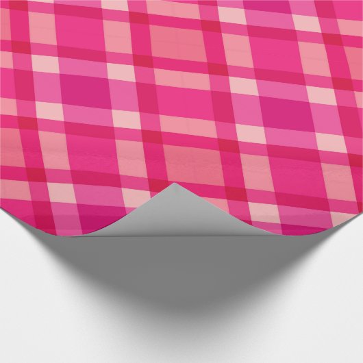 Groot modern geruite, fuchsia roze & koraalrood cadeaupapier (Hoek)