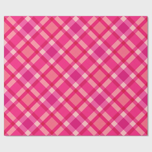 Groot modern geruite, fuchsia roze & koraalrood cadeaupapier (Vlak)