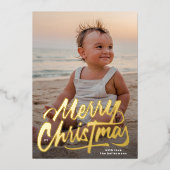 GROOT modern GOUD SCRIPT Vrolijk kerstfeest Folie Feestdagenkaart (Voorkant)