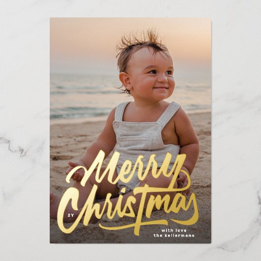 GROOT modern GOUD SCRIPT Vrolijk kerstfeest Folie Feestdagenkaart (Voorkant)