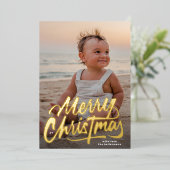 GROOT modern GOUD SCRIPT Vrolijk kerstfeest Folie Feestdagenkaart (Staand Voorkant)