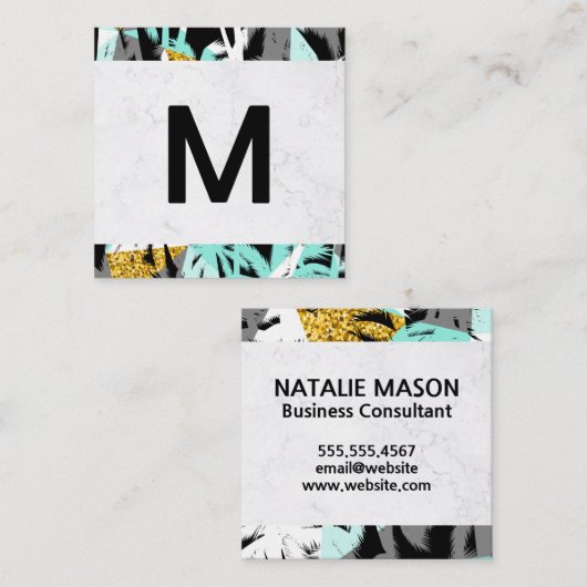 Groot modern monogram | Tropische palmboom Vierkante Visitekaartje (Voorkant / Achterkant)