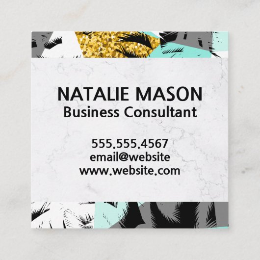 Groot modern Monogram | Tropische palmboom Vierkante Visitekaartje (Achterkant)