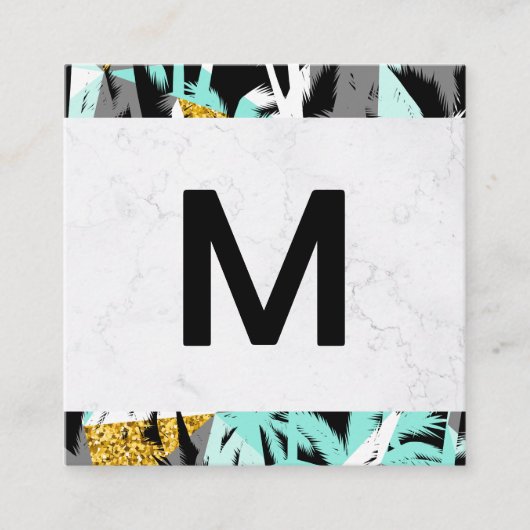Groot modern Monogram | Tropische palmboom Vierkante Visitekaartje (Voorkant)
