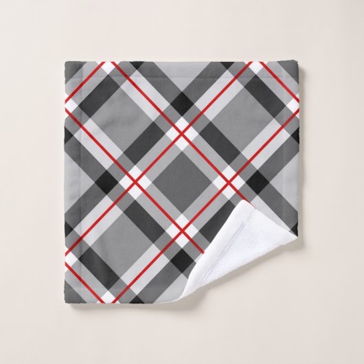 Groot, modern, zwart, wit, grijs en rood bad handdoek (Wasdoekje)