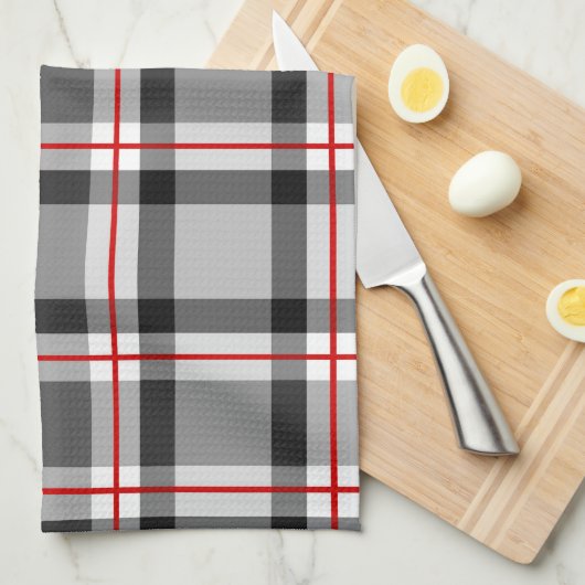 Groot, modern, zwart, wit, grijs en rood theedoek (Quarter Fold)