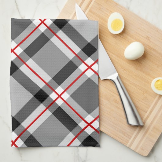 Groot, modern, zwart, wit, grijs en rood theedoek (Quarter Fold)