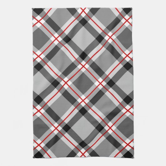 Groot, modern, zwart, wit, grijs en rood theedoek (Verticaal)