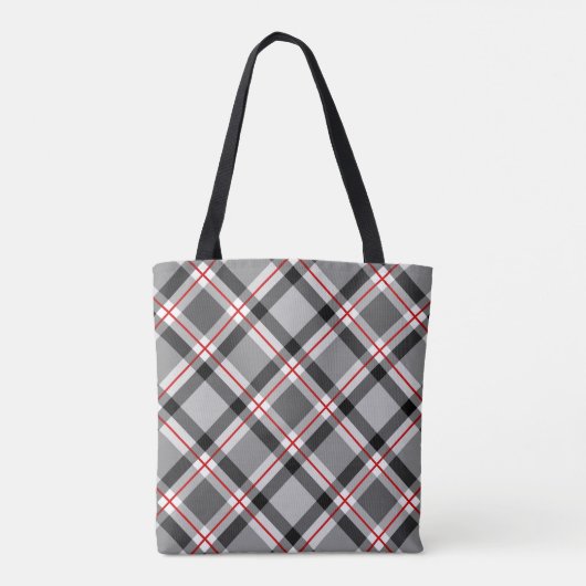 Groot, modern, zwart, wit, grijs en rood tote bag (Achterkant)