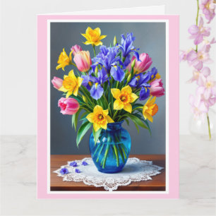 Groot Moederdag boeket van narcissen en tulpen Kaart