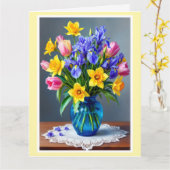 Groot Moederdag boeket van narcissen en tulpen Kaart (Gele Bloem)