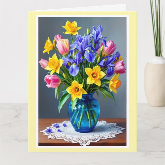 Groot Moederdag boeket van narcissen en tulpen Kaart (Voorkant)