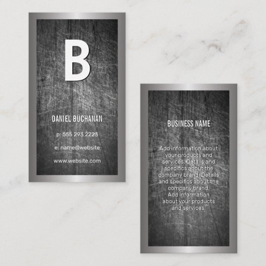 Groot Monogram | Gekrast Zilveren Rand Visitekaartje (Voorkant / Achterkant)