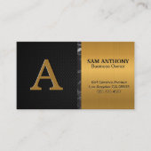 Groot monogram |Goud Metallic Zwart Marmeren Mesh Visitekaartje (Voorkant)