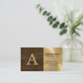 Groot monogram | houtnerf goud metallic visitekaartje (Staand voorkant)
