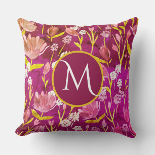 Groot Monogram Initiaal Romantisch Bourgondië Flor Kussen