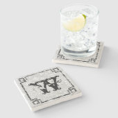 Groot monogram, Lijst en  Floral Paisley Stenen Onderzetter (Zijkant)