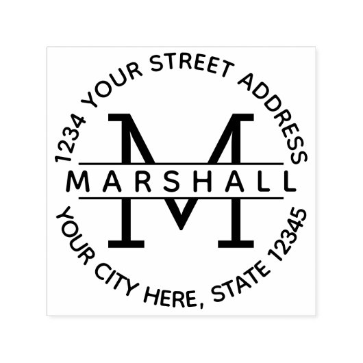 Groot Monogram met Naam en Terugkeeradres Zelfinktende Stempel (Design)