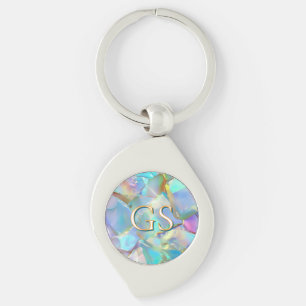 Groot monogram of naam op opaal sleutelhanger