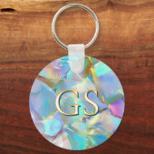 Groot monogram of naam op opaal sleutelhanger (Voorkant)