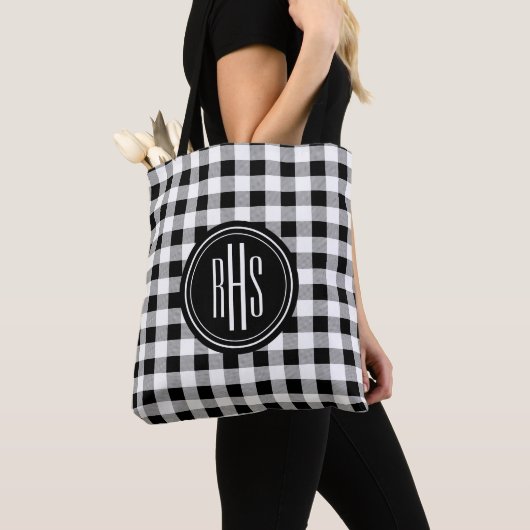 Groot Monogram op Buffalo Check Schouder Tote Bag (Dichtbij)