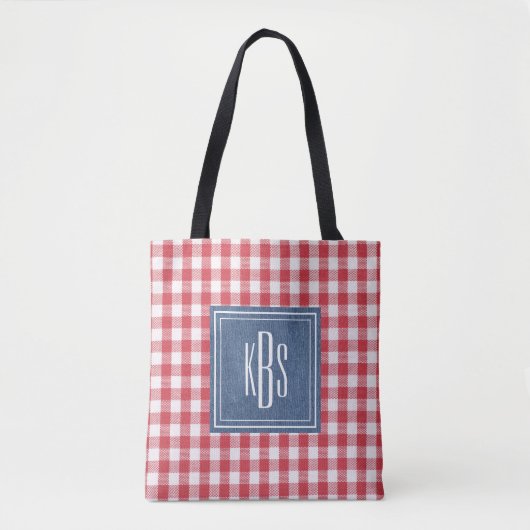 Groot monogram op rood en wit geplakt schouder tote bag (Voorkant)