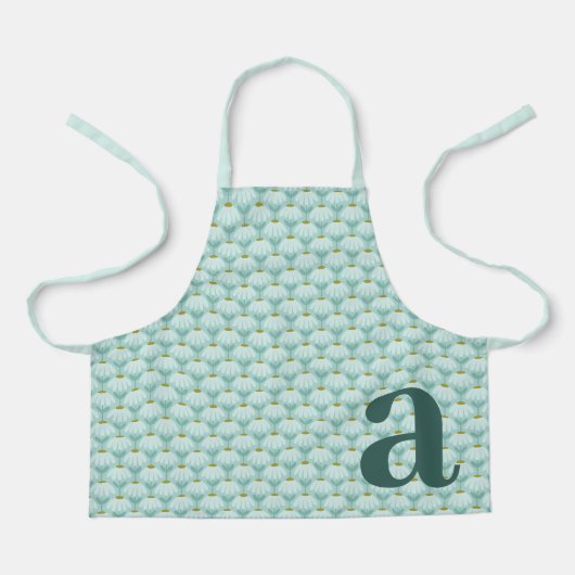 Groot Monogram Turkoois Blauw Vintage Bloemmotief Schort (Voorkant)