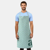 Groot Monogram Turquoise Blauw Vintage Bloemmotief Schort (Gedragen)