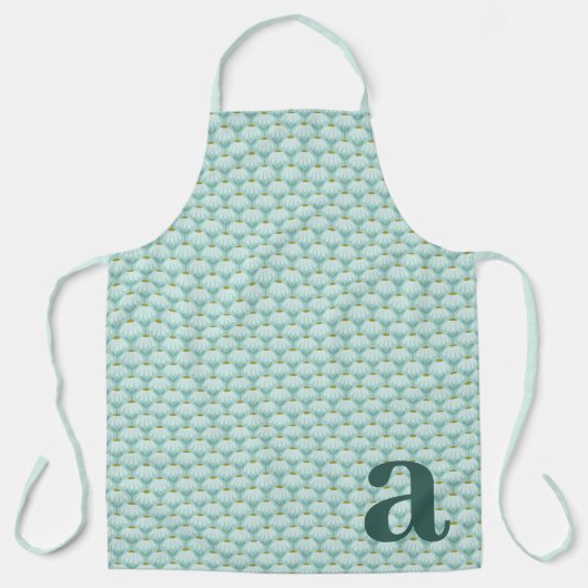 Groot Monogram Turquoise Blauw Vintage Bloemmotief Schort (Voorkant)