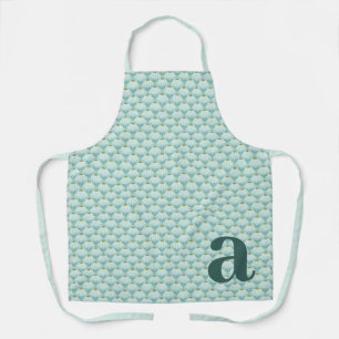 Groot Monogram Turquoise Blauw Vintage Bloemmotief Schort