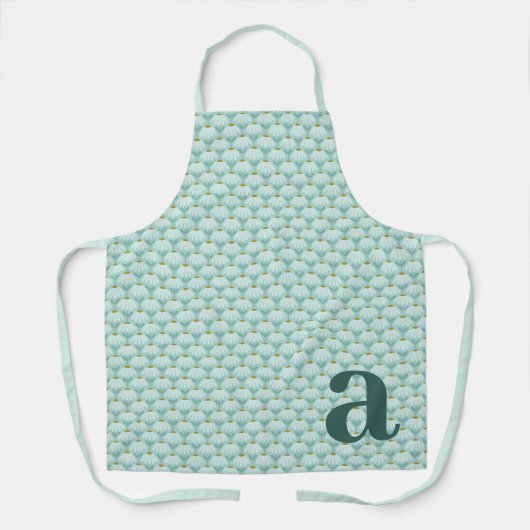 Groot Monogram Turquoise Blauw Vintage Bloemmotief Schort (Voorkant)