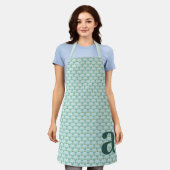 Groot Monogram Turquoise Blauw Vintage Bloemmotief Schort (Gedragen)