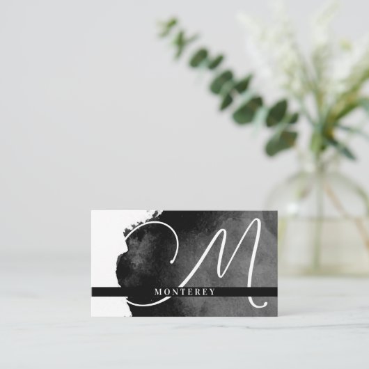 Groot monogram | zwarte Waterverf Visitekaartje (Staand voorkant)