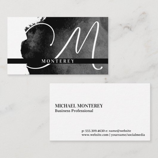 Groot monogram | zwarte Waterverf Visitekaartje (Voorkant / Achterkant)
