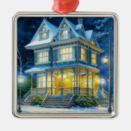 Groot mooi Victoriaans huis met kerst Metalen Ornament