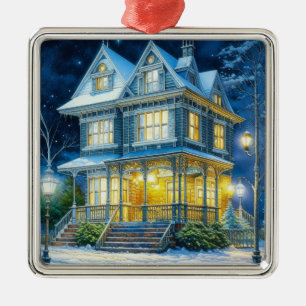 Groot mooi Victoriaans huis met kerst Metalen Ornament