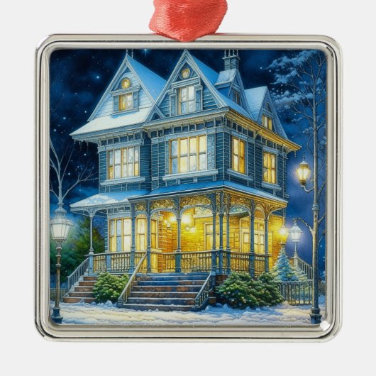 Groot mooi Victoriaans huis met kerst Metalen Ornament (Voorkant)
