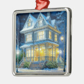 Groot mooi Victoriaans huis met kerst Metalen Ornament (Links)