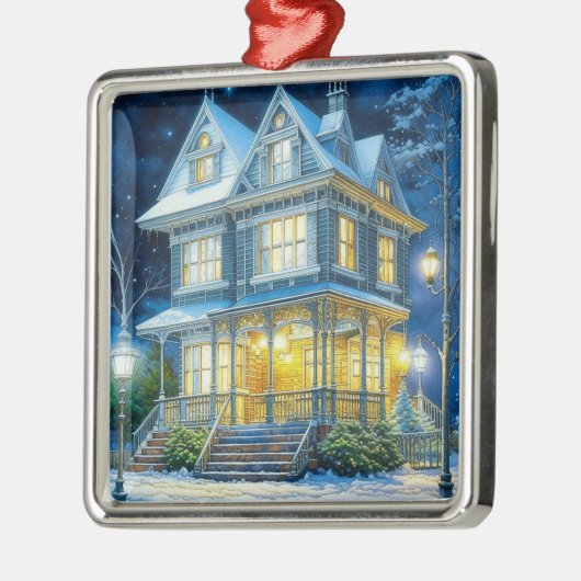 Groot mooi Victoriaans huis met kerst Metalen Ornament (Links)