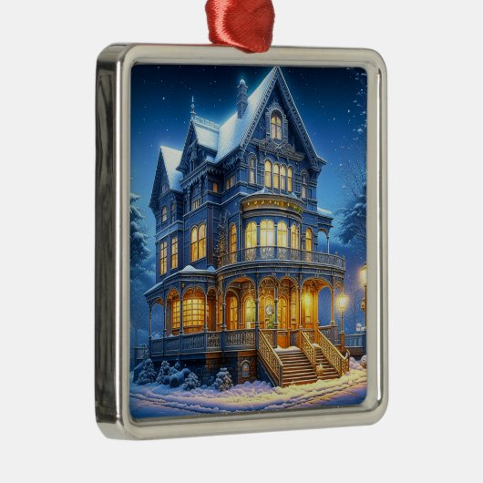 Groot mooi Victoriaans huis met kerst Metalen Ornament (Rechts)