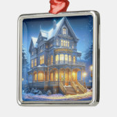 Groot mooi Victoriaans huis met kerst Metalen Ornament (Links)