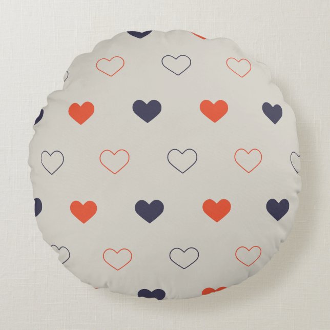 Groot - Mooie harten / oranje crème donker Rond Kussen (Voorkant)
