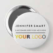 Groot naamkaartje voor personeel met eigen logo pe ronde button 4,0 cm (Voorkant /achterkant)